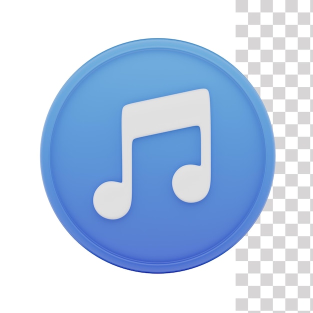 A blue circle with a white icon and a blue music note on it.