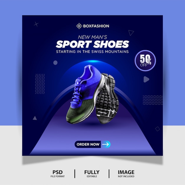 Blue color Sport Shoes Social Media Post Banner