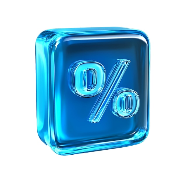 A blue crystal brick 3D render with a blue percent on it