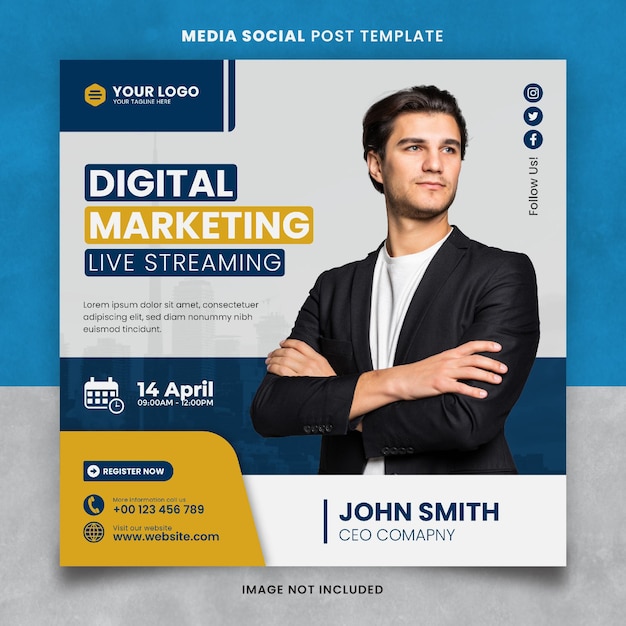 Blue Digital Marketing Live Streaming Media Social Post Template