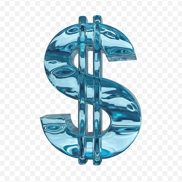 PSD a blue dollar sign with water drops on a transparent background