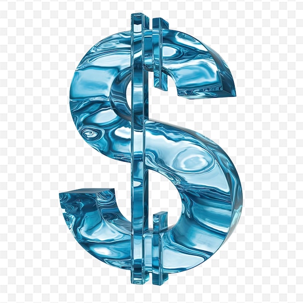 a blue dollar sign with water drops on a transparent background