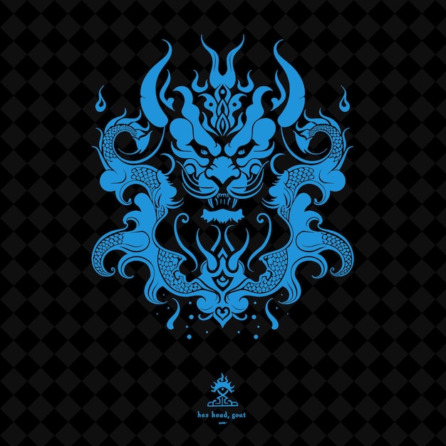 a blue dragon with a pattern of dragons on a black background