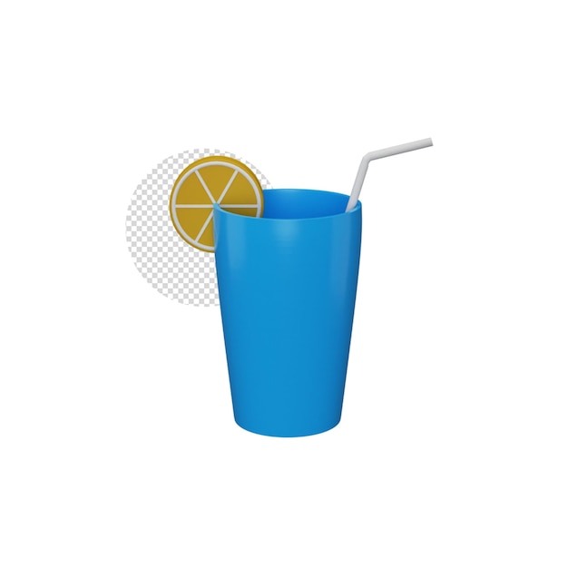 Blue Drink Glass Decorate With Lemon Slice And Straw 3D Icon