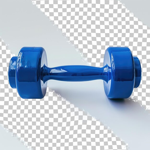 a blue dumbbell is shown on a checkered background