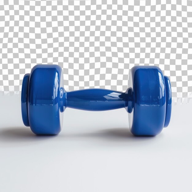 a blue dumbbell with a white background and a checkered pattern