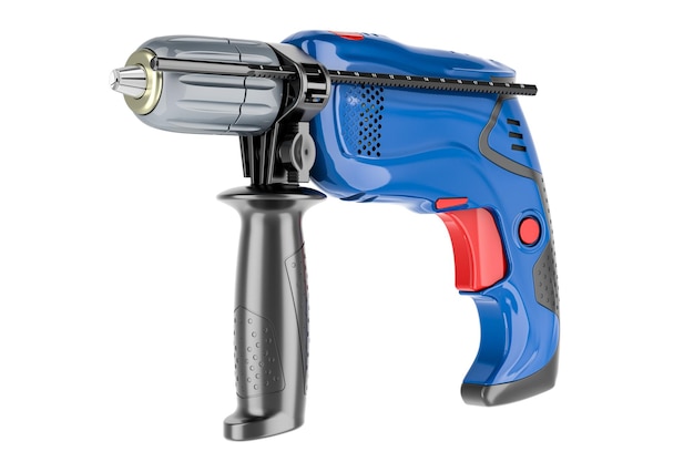 Blue electric drill 3D rendering isolated on transparent background