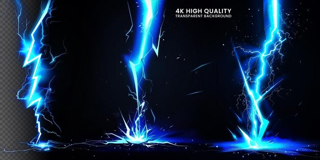 PSD blue electric or magic thunderbolt strike isolated on black background