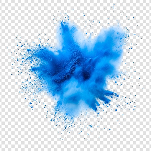 PSD a blue explosion of powder splashes on a transparent background