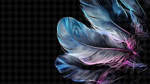 a blue feather with purple and pink colors