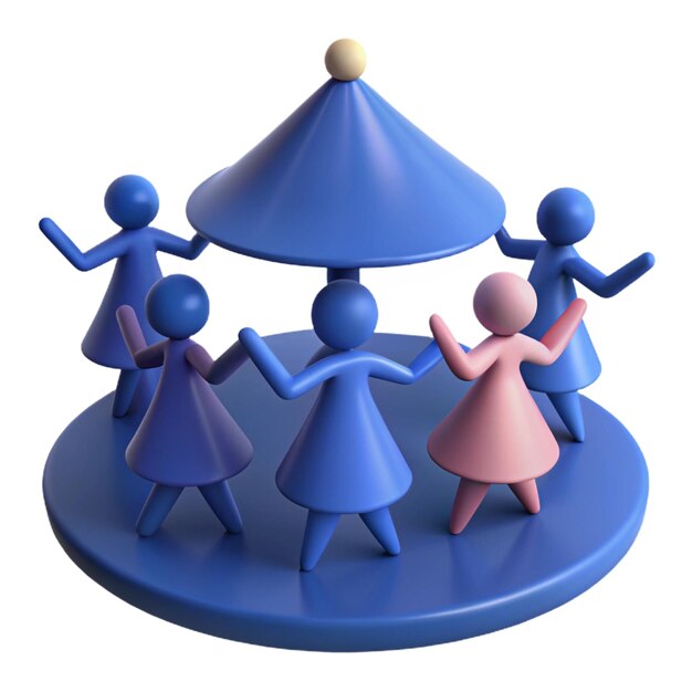 a blue figurine of people holding hands