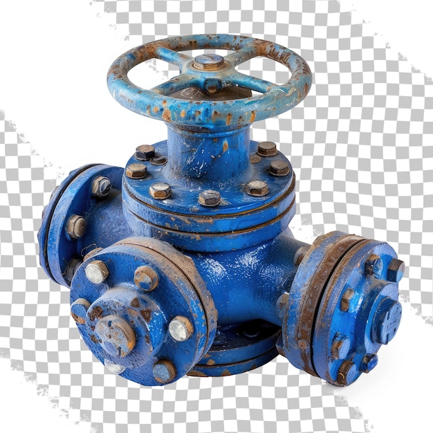 a blue fire hydrant with a blue cap and a white background