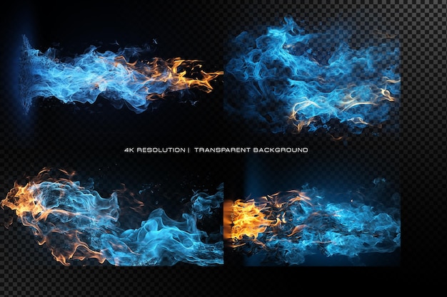 Blue fire isolated flames on transparent background