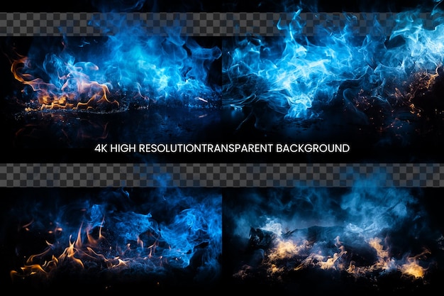 Blue Fire and spark particular dynamically fire flame on transparent background