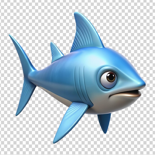 A blue fish with a big eye and an open mouth on transparent background