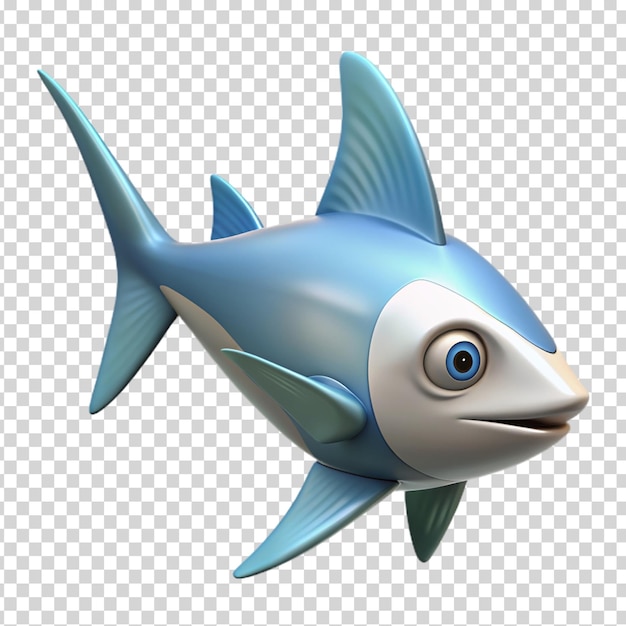 A blue fish with a big eye and an open mouth on transparent background