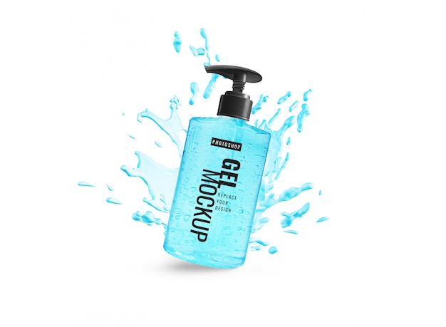 Blue gel bottle pump hand sanitizer mockup