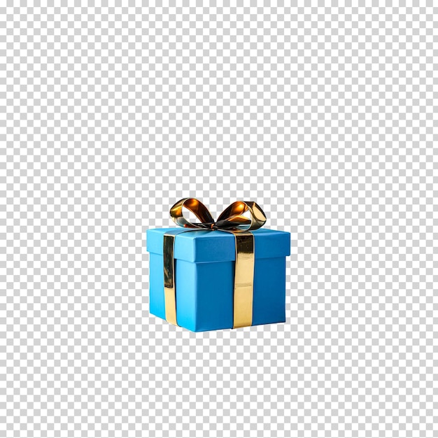 a blue gift box with a gold bow on it