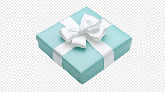 a blue gift box with a white bow on it