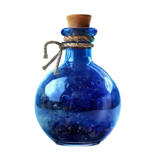 PSD blue glass bottle with cork stopper and rope