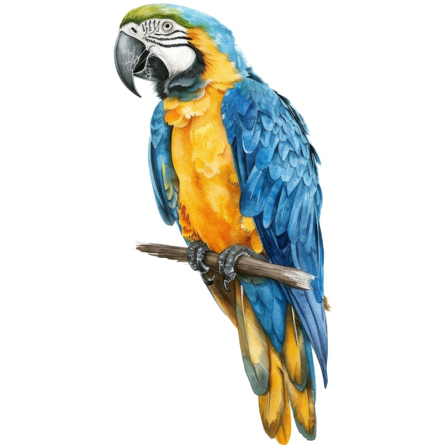 Blue and Gold Macaw Bird Illustration Watercolor Style AI Generated