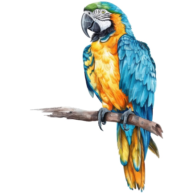 Blue and Gold Macaw Bird Illustration Watercolor Style AI Generated