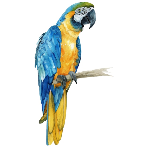 Blue and Gold Macaw Bird Illustration Watercolor Style AI Generated