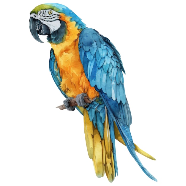 Blue and Gold Macaw Bird Illustration Watercolor Style AI Generated