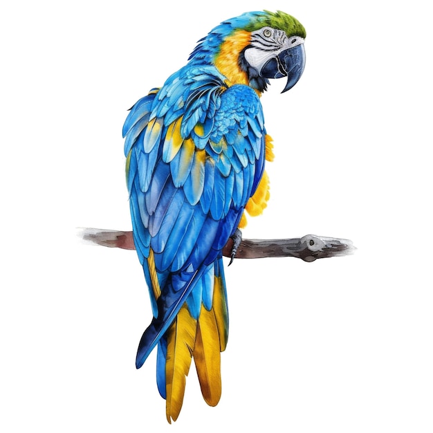 Blue and Gold Macaw Bird Illustration Watercolor Style AI Generated