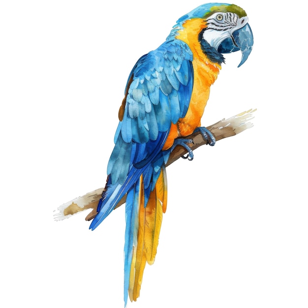 Blue and Gold Macaw Bird Illustration Watercolor Style AI Generated