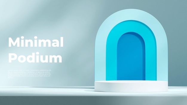 blue gradient arch backdrop 3d image render blank mockup white cylinder podium in landscape