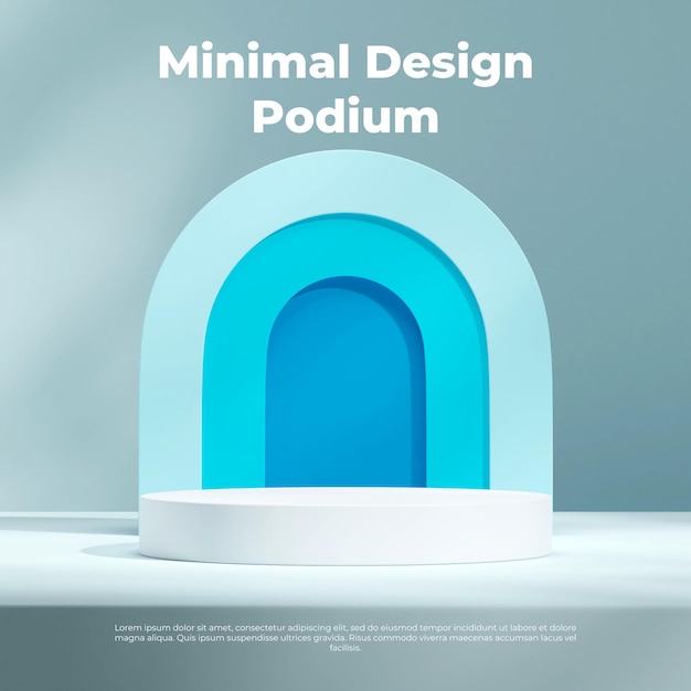 blue gradient arch backdrop 3d image render blank mockup white cylinder podium in square