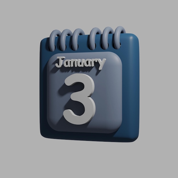 A blue and gray calendar with the date january 3 on it.