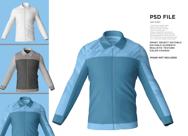 A blue and gray jacket with the word psd on it