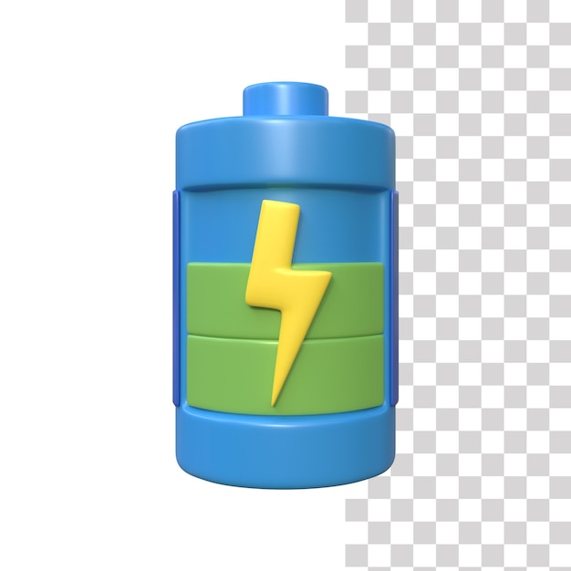 Blue and green battery with a yellow lightning bolt on the side