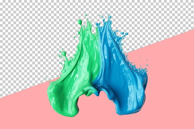 blue and green paint pour transparent background