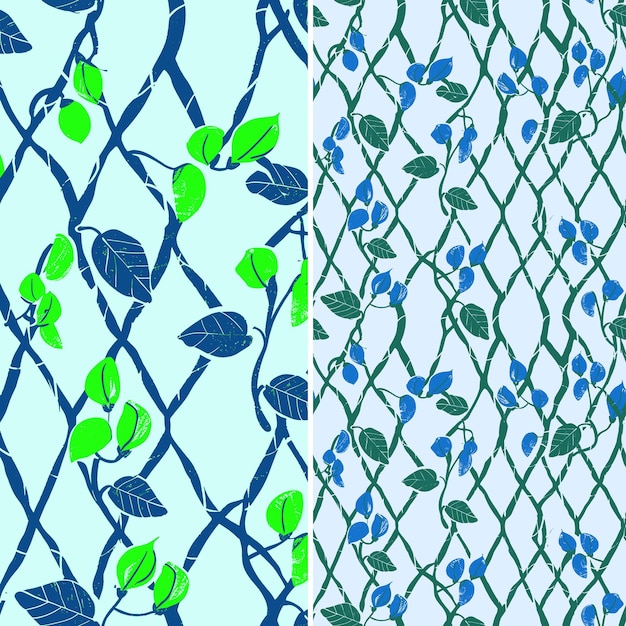 the blue and green pattern of leaves and branches