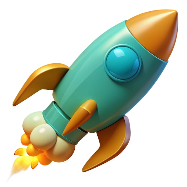 a blue and green rocket with a blue circle on the bottom