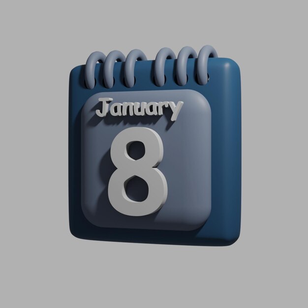 A blue and grey calendar with the date january 8 on it.