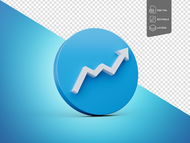 PSD blue growth arrow 3d icon isolated on blue background 3d illustration