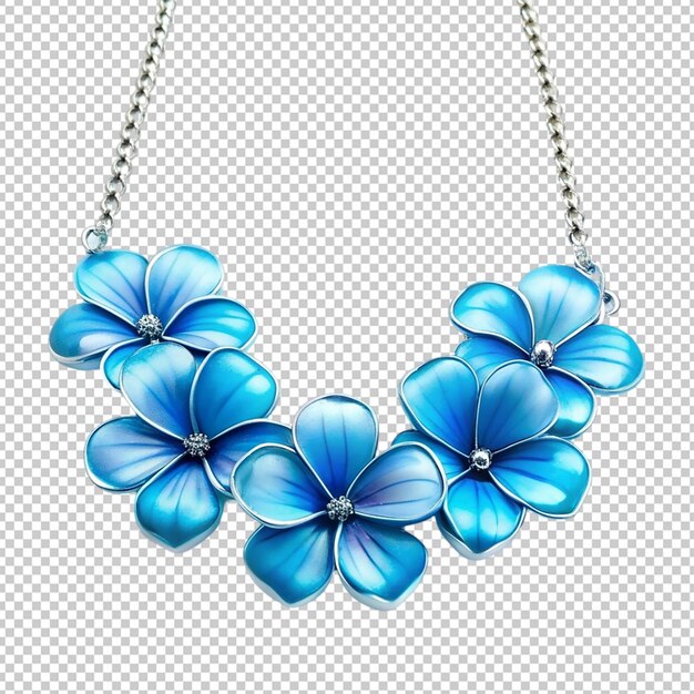 PSD blue hawaiian flower necklace on transparent background