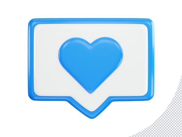 A blue heart icon with a chat icon with 3d vector icon illustration