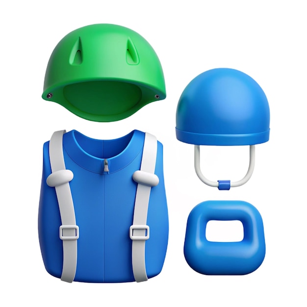 a blue helmet with a green helmet and a blue helmet