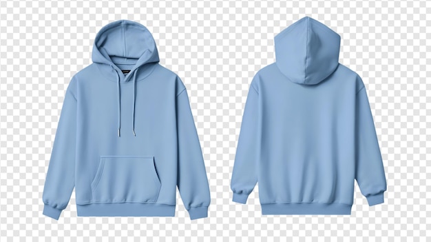 PSD blue hoodie front and back view isolated on a transparent background