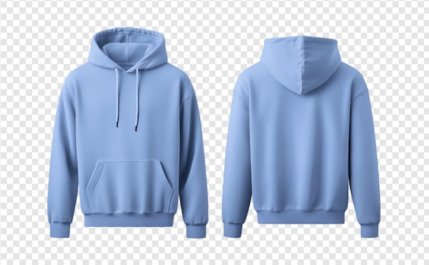 PSD blue hoodie front and back view isolated on a transparent background