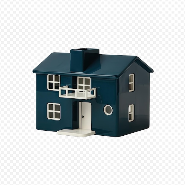 PSD a blue house with a black roof on a white background