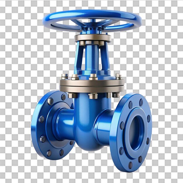 PSD blue industrial pipeline valve isolated on transparent background