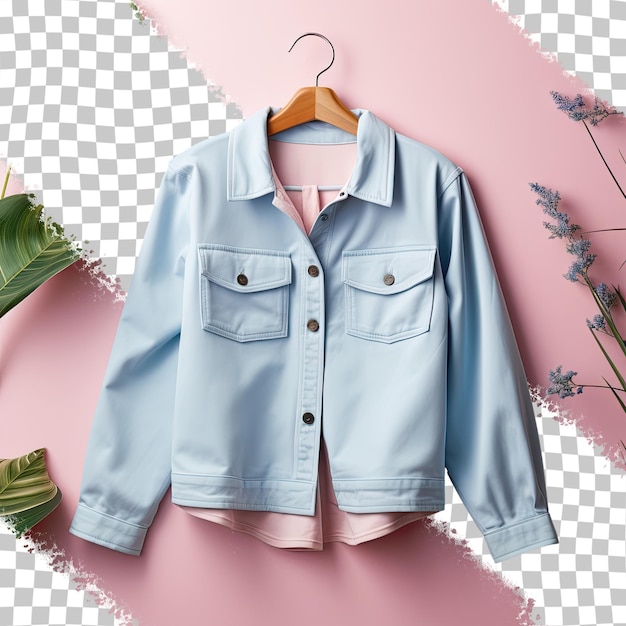 Blue jacket made of cotton against a transparent background