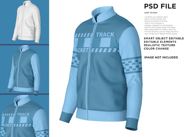 A blue jacket with the words track on it