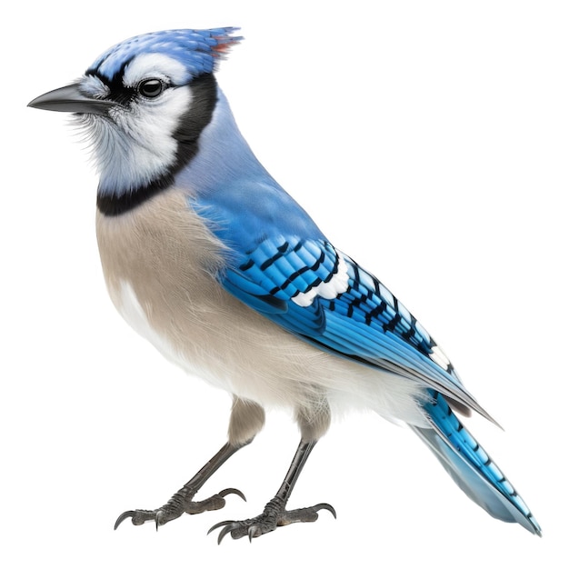 A Blue Jay with White and Black Feathers Against